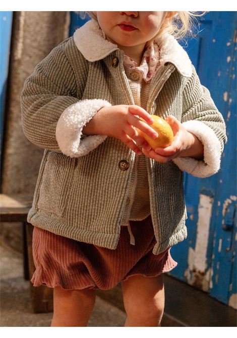 Cardigan neonato verde in velluto LARANJINHA | 92816I4138/MAVERDE