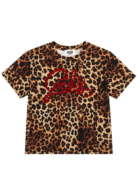 T-shirt bambina leopardata in cotone GCDS | C2GXQC550J341LEOPARDATO