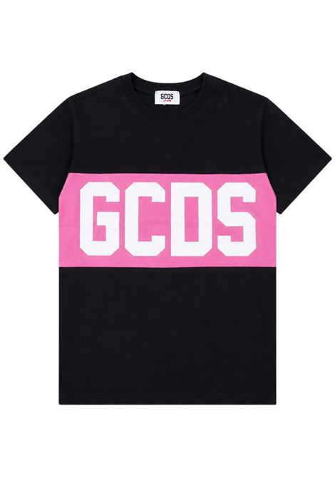 T-shirt bambina nero/rosa in cotone GCDS | ZOGJQC585J105NRA/ROSA