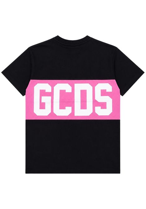 T-shirt bambina nero/rosa in cotone GCDS | ZOGJQC585J105NRA/ROSA