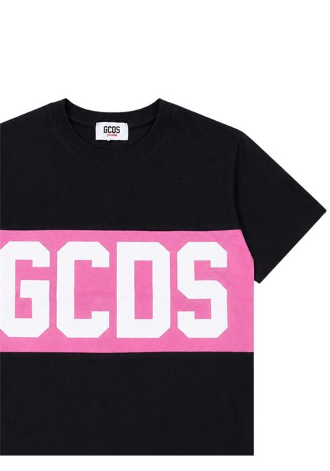 T-shirt bambina nero/rosa in cotone GCDS | ZOGJQC585J105NRA/ROSA