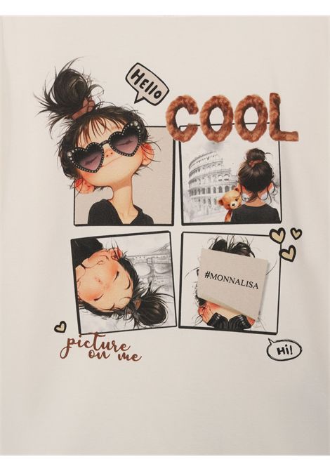 Cream cotton T-shirt for girls Monnalisa | 11F6136202/ANPANNA