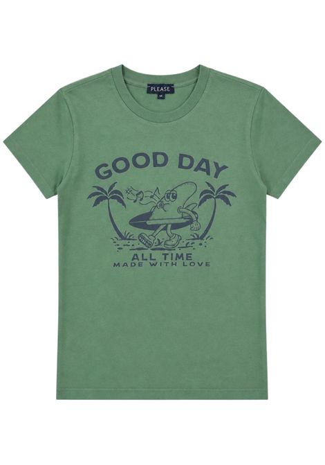 T-shirt bambino verde in cotone Please | MBA4030B48/DEVERDE