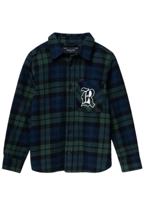 Blue/green cotton shirt for children REPLAY | SB1122/DEBBLU/VERDE
