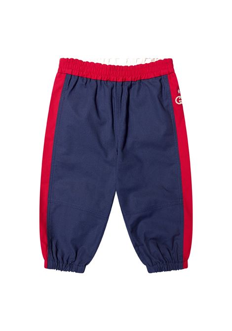 Pantalone neonato blu/rosso in cotone GUCCI | 721549/BLU