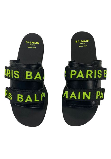 Ciabatte bambino nero/verde con logo BALMAIN | BU0R46/PIENERO/VERDE