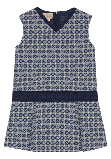 Abito bambina blu in misto cotone GUCCI | 767802/MOBLU