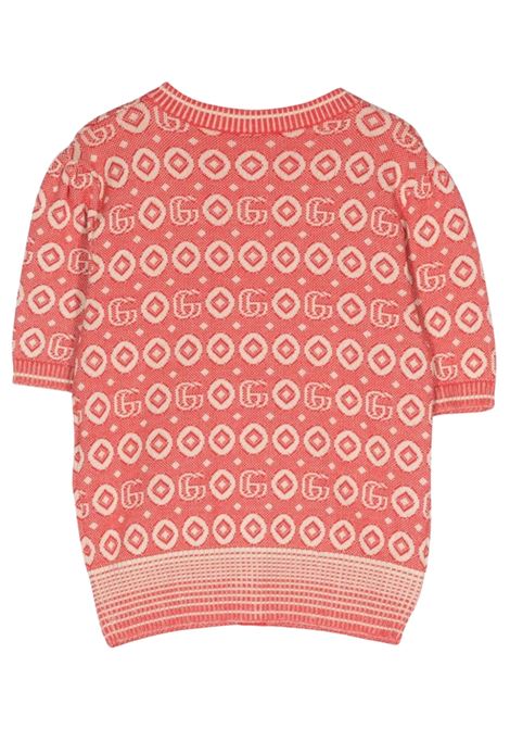 Cardigan bambina rosa/beige in cotone GUCCI | 769267/PIEROSA/BEIGE