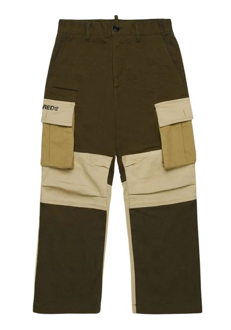 Green/beige cotton trousers for children DSQUARED2 | D2P742M/DELVERDE/BEIGE