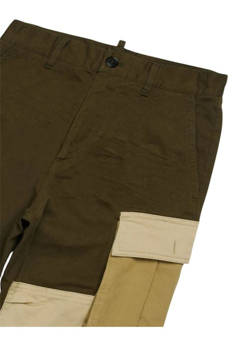 Green/beige cotton trousers for children DSQUARED2 | D2P742M/DELVERDE/BEIGE