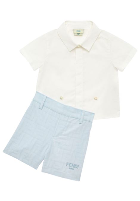 Completo neonato azzurro in cotone FENDI | BML152/MABIANCO/AZZURRO