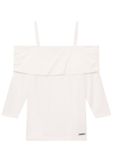 White modal T-shirt for girls Monnalisa | 41E6025211/ANBIANCO