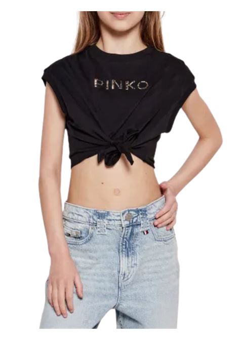 T-shirt bambina nera in cotone Pinko | KFTS004/SUNERO