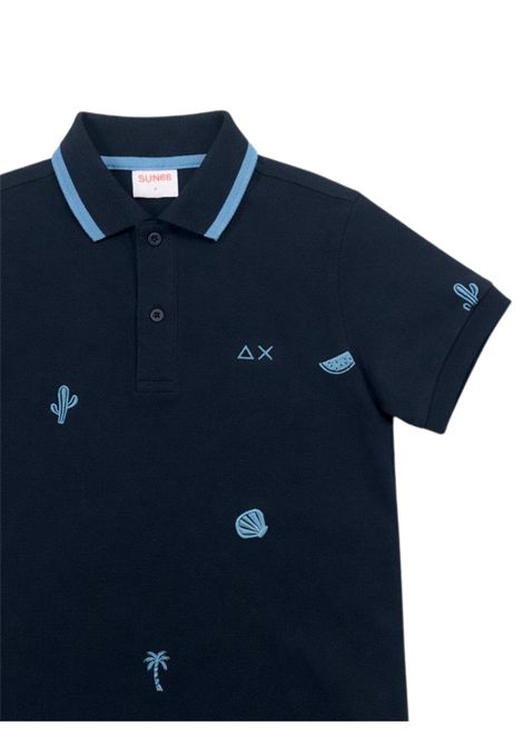 Blue cotton polo shirt for children SUN68 | A36326BLU